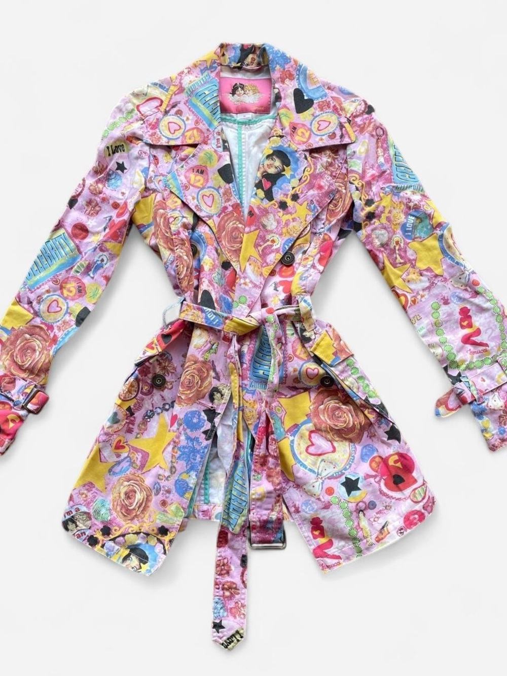 Fiorucci Y2K pink graphic print trench jacket